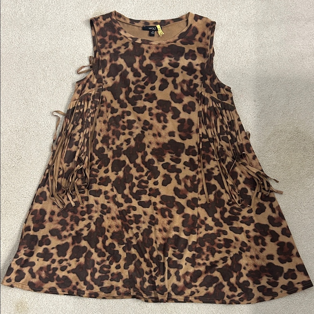 Love J Leopard Print Fringe Dress